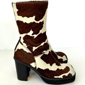 Vintage Steve Madden SFANTASY Cow Print Calf Hair Platform Boots 7.5 B